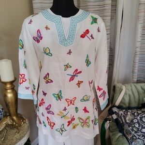 John Mark Colorful Butterfly Embroidered Tunic